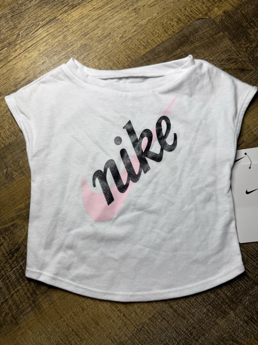 Nike White Girls' Tank with Pink Swoosh and Black Script